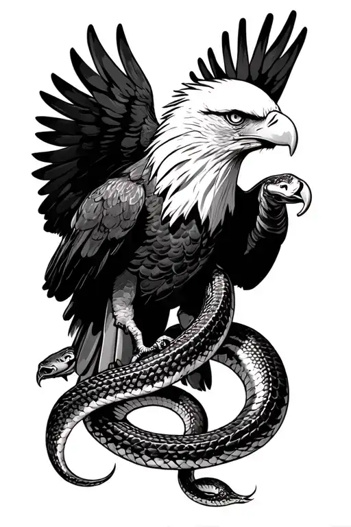 bald eagle picking up snake tattoo design idea