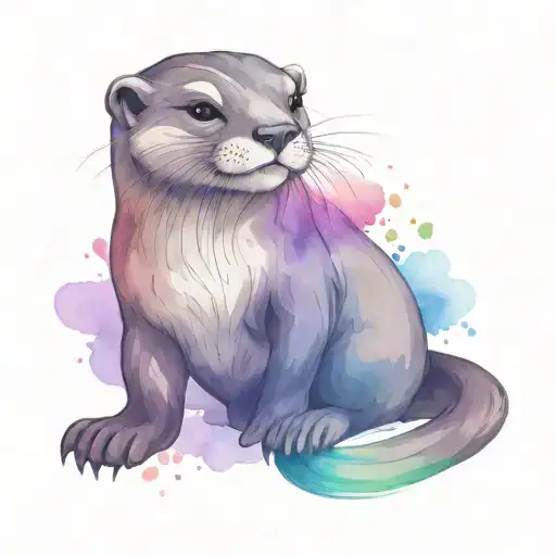 asian small clawed river otter playing rainbow colors tattoo design idea