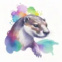 asian small clawed river otter playing rainbow colors tattoo design idea