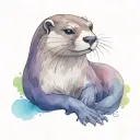 asian small clawed river otter playing rainbow colors tattoo design idea