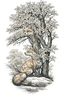 fox under a tree tattoo design idea