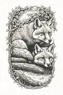 fox under a tree tattoo design idea