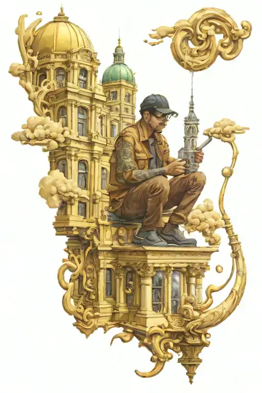 A Guatemalan guy painting the City Hall Of San Francisco gold tattoo design idea