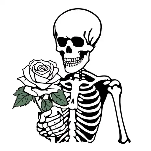 skeleton holding rose in hand tattoo design idea