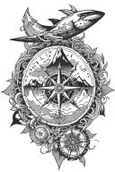compass rose, surrounded mount everest on north and a bike cassette tattoo design idea