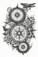 compass rose, surrounded mount everest on north and a bike cassette tattoo design idea
