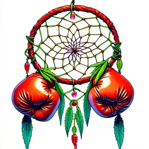 weed 420 dream catcher entangled hearts with boxing gloves tattoo design idea