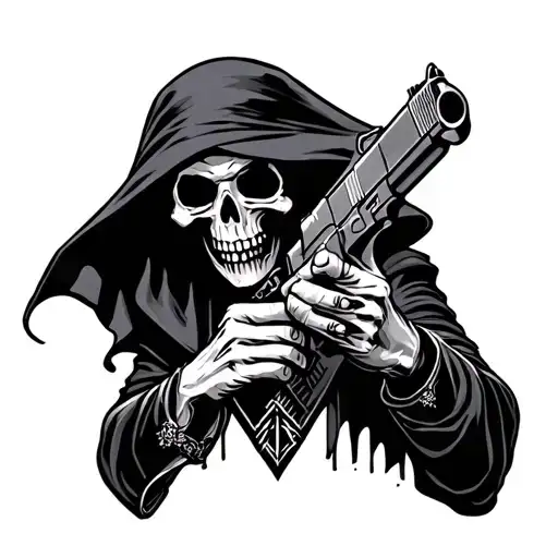 Grim Reaper With Gun tattoo design idea