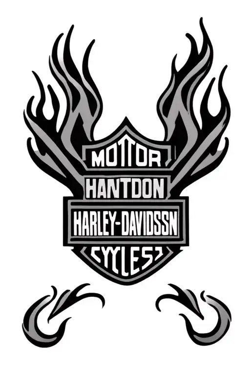 Harley Davidson bar and shield logo with geometric tribal and flame  tattoo design idea