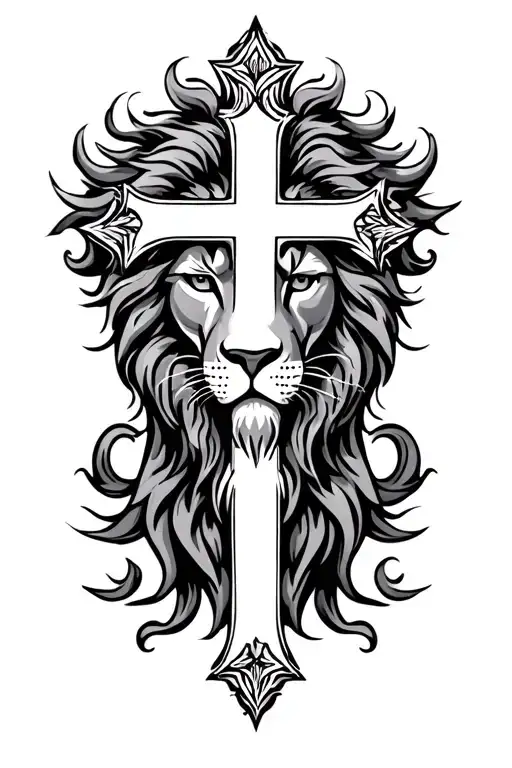 lion of Judah + cross tattoo design idea