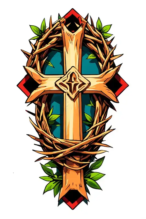 crown of thorns around bicep with cross tattoo design idea