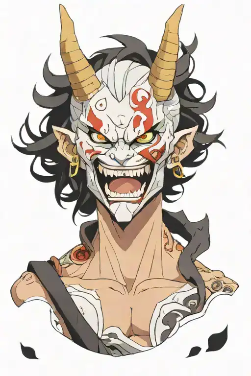 male anime character wearing oni mask fighting off inner demons  tattoo design idea