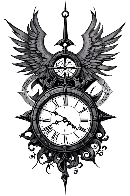 "God's time is perfect" clocks and compasses tattoo design idea