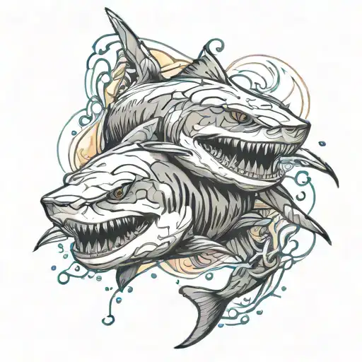 Tiger shark picses zodiac sign intertwined tattoo design idea