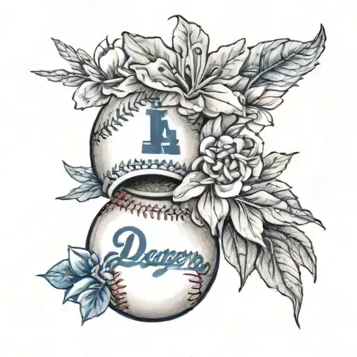 los angeles dodgers with a baseball dainty girly without flowers tattoo design idea
