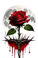 long stem rose with thorns dripping blood with a full moon in the background  tattoo design idea