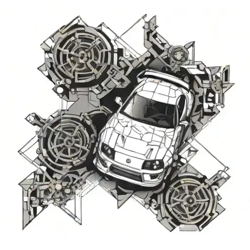 toyota supra drawing in style of vitruvian man tattoo design idea