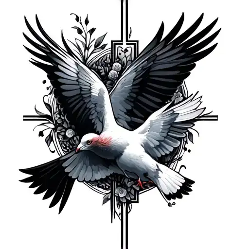 doves around sideways cross tattoo design idea