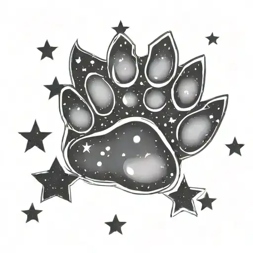 cat paw outline filled with stars and moons tattoo design idea