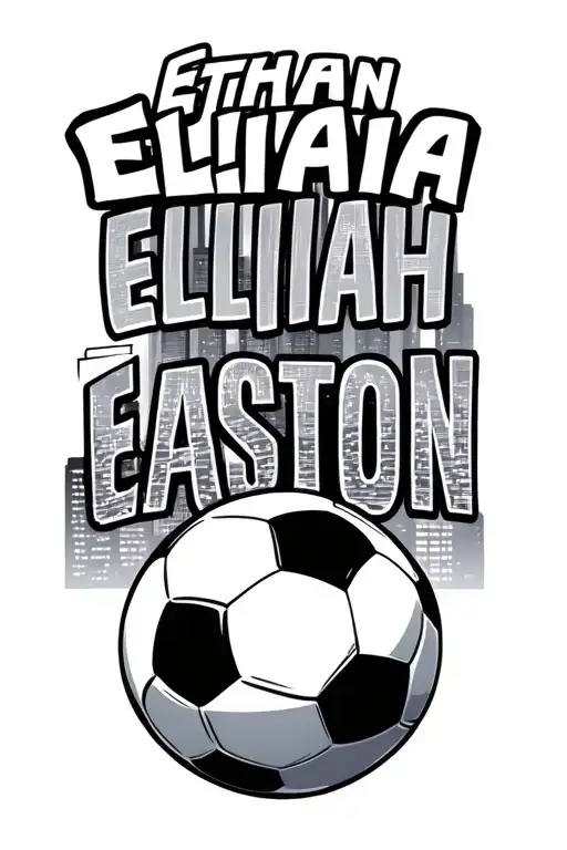 "Ethan Elliana Elijah Easton " soccer ball in front of cincinnati skyline tattoo design idea