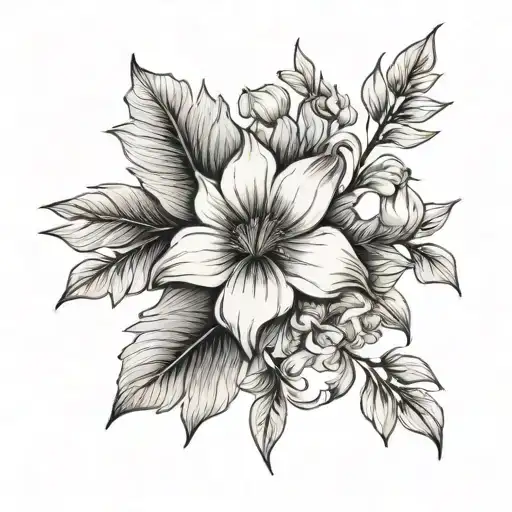 A black and grey tattoo of a delicate flower in memory of your deceased grandfather tattoo design idea