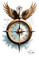 clock, compass, winter, date 10.12.2005 Realism, circular for all forearms tattoo design idea