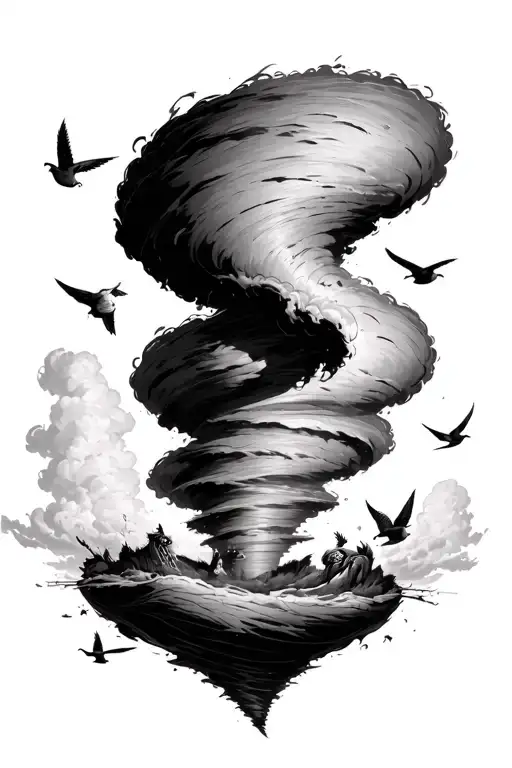 tornado with eeyore flying around it tattoo design idea
