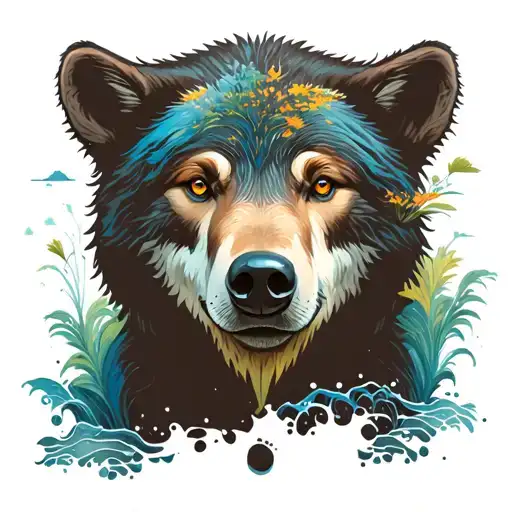 bear tree wolf sea  tattoo design idea