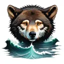bear tree wolf sea  tattoo design idea