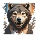 bear tree wolf sea  tattoo design idea