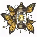 a lamp with fireflies around it  tattoo design idea