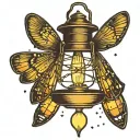 a lamp with fireflies around it  tattoo design idea
