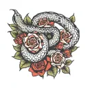 snake, black and red ink, spine tattoo, roses, July birth flower  tattoo design idea