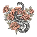 snake, black and red ink, spine tattoo, roses, July birth flower  tattoo design idea