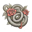 snake, black and red ink, spine tattoo, roses, July birth flower  tattoo design idea