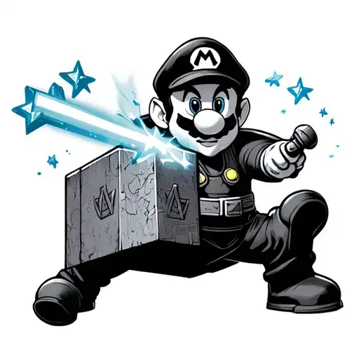 Super Mario dressed in Jedi who hits a block from which the Stars come out tattoo design idea