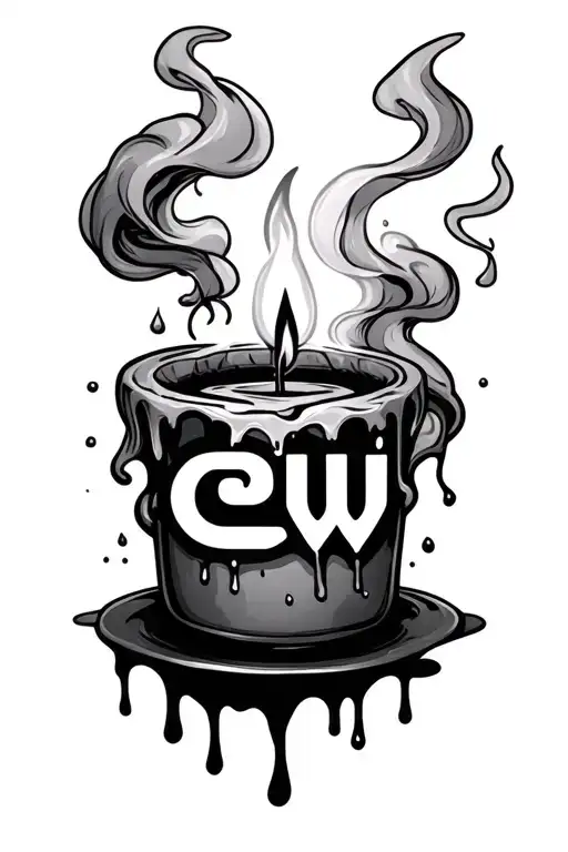 candle dripping wax the flame is out and it's smoking and in the smoke it has the letters CW tattoo design idea