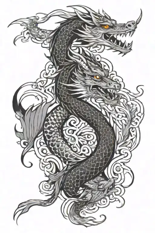 dragon phoenix tiger coo fish and kitsune all staring at each other  tattoo design idea