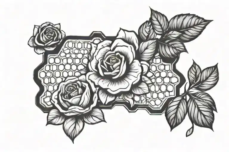 rose and honeycomb pattern tattoo design idea