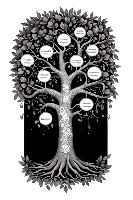 Family tree including 5 kids names tattoo design idea
