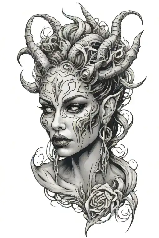 demonic woman face tattoo design idea