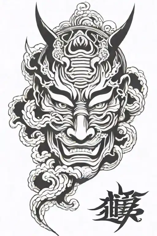 Japanese style tattoo for men with hannya mask and clouds  tattoo design idea