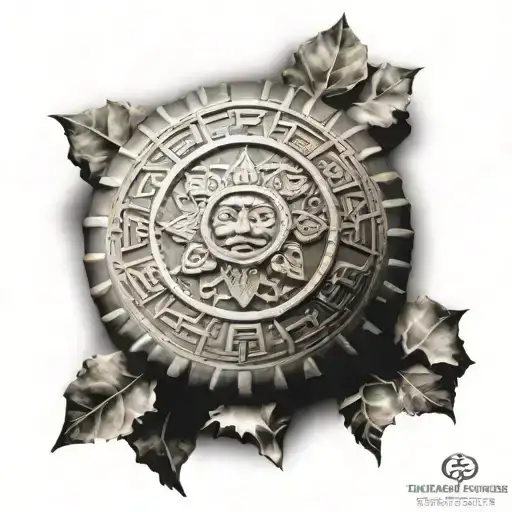 aztec calendar surrounded tattoo design idea