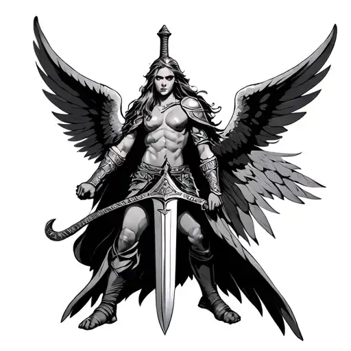 warrior angel holding a sword tattoo design idea