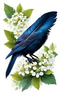 crow feather with elderflower tattoo design idea