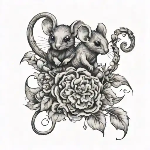 Cute mice inside of a floral wrath tattoo design idea