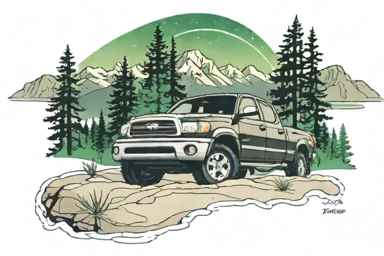 2002 Toyota tundra in front of Northern lights and a mountain  tattoo design idea