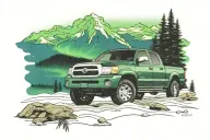 2002 Toyota tundra in front of Northern lights and a mountain  tattoo design idea