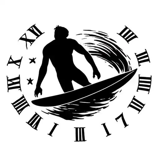 man surfing with Roman numerals of March 17  tattoo design idea