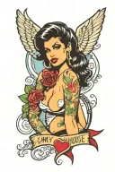 Amy Winehouse pin up tattoo with two hearts tattoo design idea